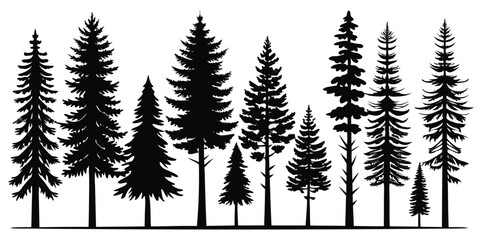 Pine Tree Collection Assorted Evergreen Silhouettes for Design Projects silhouette on white background