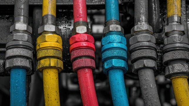 Detailed View of Diverse Industrial Hose Designs: A Fusion of Actuators, Connections, and Construction Elements