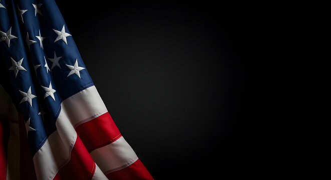 Dramatic Close-up of American Flag, Dark Background, Patriotism, Remembrance, Memorial Day