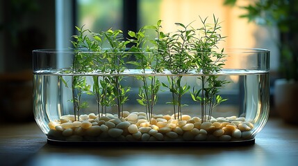 Modern plant display in glass container