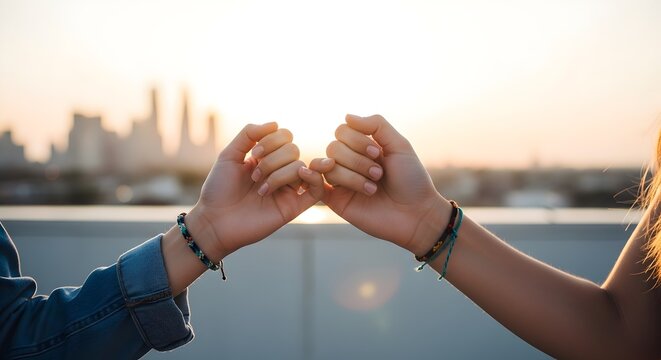 Pinky promise friendship bond agreement together forever commitment trust relationship hands gesture city