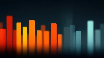 A series of orange and blue bars are shown in a black background