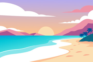 Sunrise on Serene Beach with Pastel Sky Vector Scene