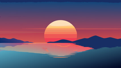 Serene Ocean Sunset Scene with Soft Colors Vector Design