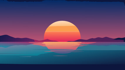 Peaceful Ocean Sunset Scene with Gentle Waves Vector