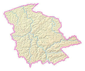 Map of the County Logan (West Virginia, US) showing the isolated County with relief representation. No Lables.