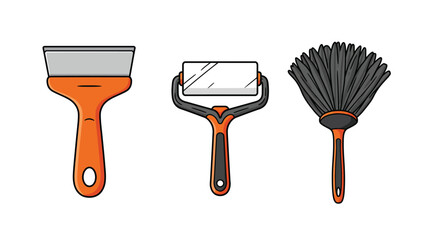 Set of Three Cleaning Tools: Scraper, Roller, and Duster