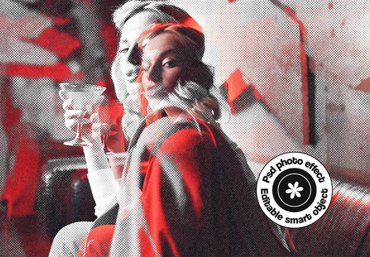 Halftone Overlay Photo Effect with Red Tint