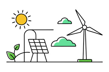 Renewable Energy Concept Line Art with Solar and Wind Power
