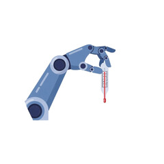 Advanced Robotic Arm Holding a Classic Thermometer A Symbol of Technology's Role in Future Healthcare and Precision Measurement