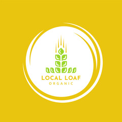 Wheat logo vintage isolated on yellow background. Label template yellow for farm with wheat. Round emblem with ears silhouette. Vector Illustration