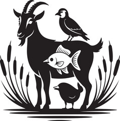 Cute cartoon vector illustration set of two wild birds on a branch