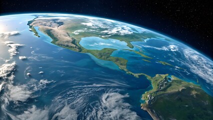 Spectacular View of Our Planet with Blue Oceans, Lush Landmasses, and Swirling Cloud Formations in the Vast Expanse.