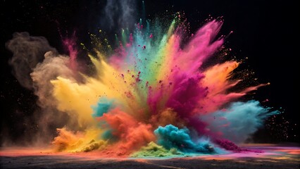 Vibrant and Expressive Burst of Colorful Pigments Creates an Abstract Explosion of Energy on a Dark Backdrop.