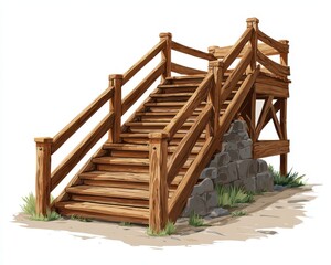 Fototapeta premium Whimsical Wooden Steps: Cartoon-Style Stairs for Enchanted Castles or Charming Rural Homes