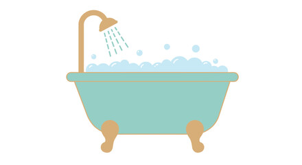 Bathtub with Shower Head and Bubbles Illustration on White Background