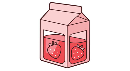 Strawberry Milk Carton Illustration with Strawberries Floating in Pink Liquid