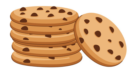 Stack of Chocolate Chip Cookies with One Leaning Against the Pile