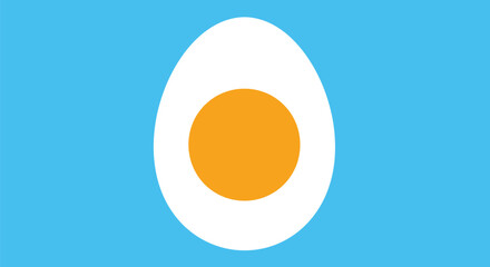 Simple graphic illustration of a hard boiled egg on a blue background