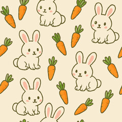 Obraz premium Bunny Carrot Pattern Seamless Spring Easter Cute Garden Design
