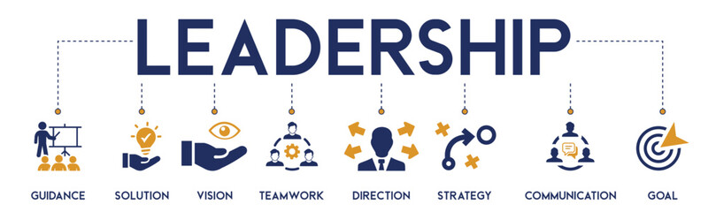 Leadership website icons vector concept illustrated with an icons of guidance, solution, vision, teamwork, direction, strategy, communication, goal, authority, coaching, decision, empowerment, focus