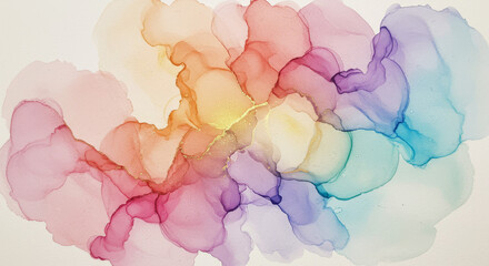 Abstract watercolor painting with colorful fluid shapes and gradients  