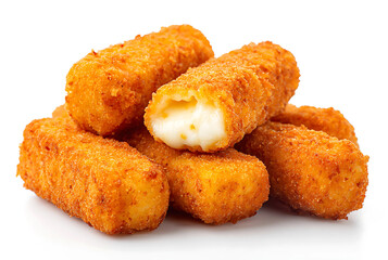 Golden brown crispy cheese sticks with melted mozzarella filling fried breaded