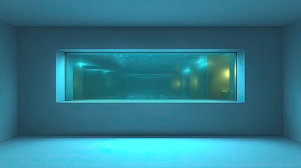 Light-blue interior room with a watery window