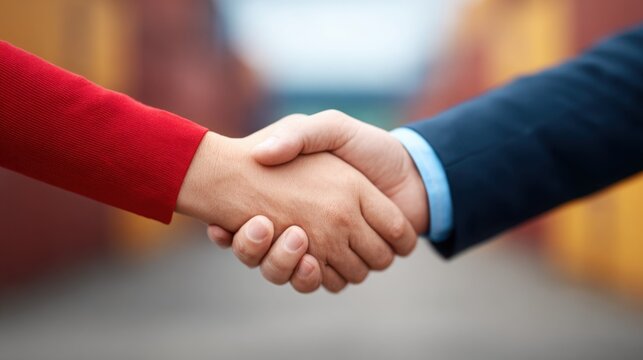 Two people shaking hands in a business setting