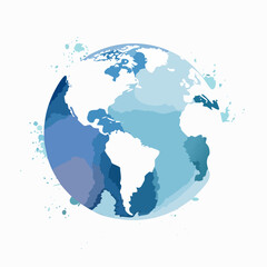 Naklejka premium Artistic watercolor illustration of Planet Earth with blue splatters and layered textures.
