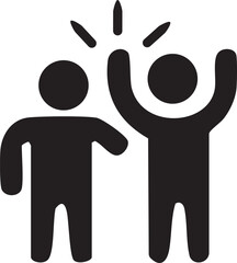 Two black figures celebrating success with raised arms and radiating lines