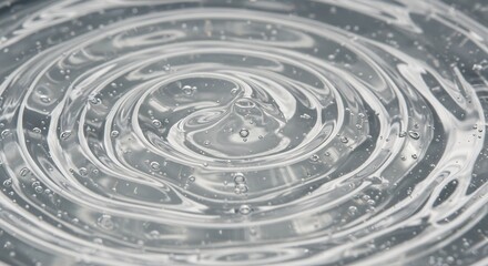 Close-up Macro Shot of Clear Gel Texture with Air Bubbles, Swirling and Rippling Effect, Abstract Background