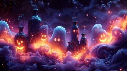 Fototapeta premium Halloween ghosts bottles smoke magic photos