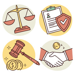 Legal and Business Icons Justice Security Law and Agreement.