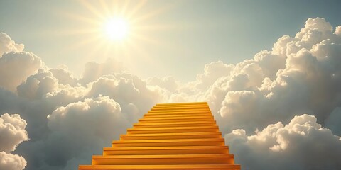 Golden stairs ascend through sunlit clouds to a brilliant sky,  spiritual,  steps