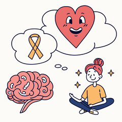 Person Meditating with Brain and Happy Heart Thought.