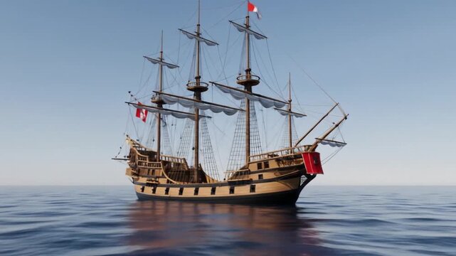 Majestic Galleon Ship Sailing the Open Seas on a Clear Day Visualisation - Powered by Adobe
