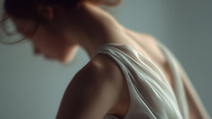 closeup shot of back in midst of twisting dance movement highlighting fluidity and grace
