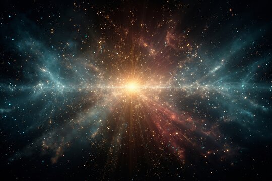 A bright star burst in the middle of a dark space