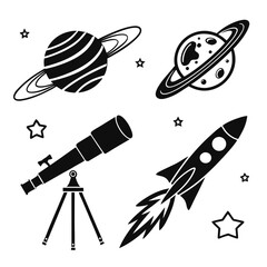 Space Exploration Icons Planets Rocket Telescope Stars. © NABILA  ALAM