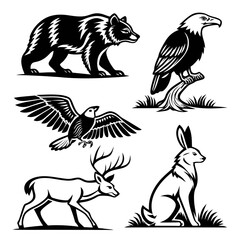 Stylized Black and White Wildlife Collection.