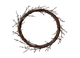 Wreath made of small branches, isolated on a transparent background in PNG format.
