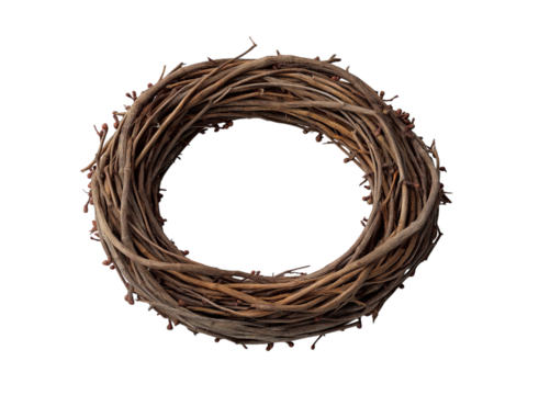 Wreath made of small branches, isolated on a transparent background in PNG format. - Powered by Adobe