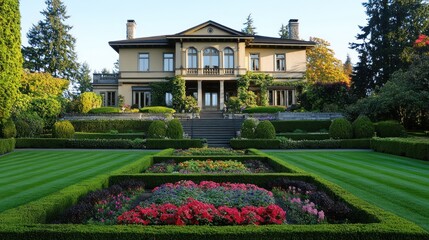 Grand Mansion Garden Autumn Landscape, Real Estate