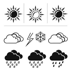 Weather Icons Collection Sun Clouds Rain Snow Lightning.