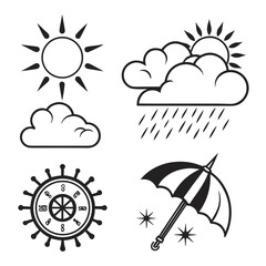 Weather Icons Collection Sun Rain Snow and Steering Wheel.