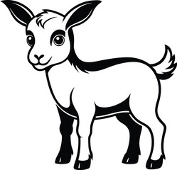 Baby goat silhouette, young animal line art, farm livestock vector, minimal kid drawing, cute goat illustration