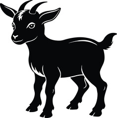 Baby goat silhouette, young animal line art, farm livestock vector, minimal kid drawing, cute goat illustration