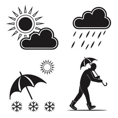 Weather Icons Collection Sun Rain Snow and Umbrella.