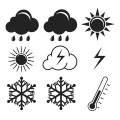 Weather Icons Collection Sun Rain Snow Lightning Thermometer.